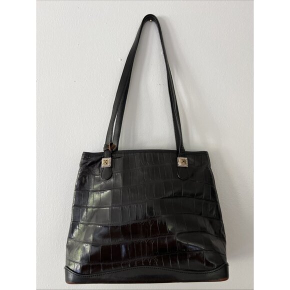 Brighton Croc Embossed Leather Handbag Hand Shoulder Bag Heart Charm Purse - Picture 2 of 16